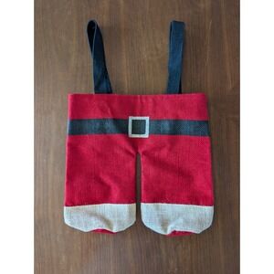 Santa Pants Double Wine Bottle Gift Bag Red Burlap Christmas Holiday Carrier